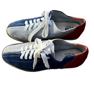 EBER VINTAGE SUEDE BOWLING SHOES BREATHABLE WOMEN SIZE 8.5 RED BLUE GREY